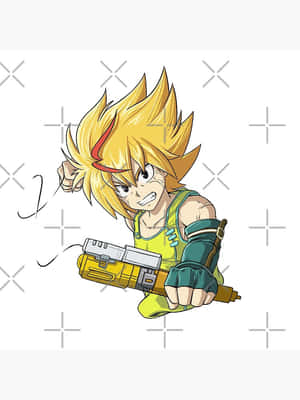金髮動畫角色手持黃色武器。
