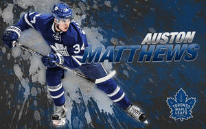 冰球運動員 Auston Matthews 身穿多倫多楓葉隊制服，持桿滑冰。 — 運動 壁紙