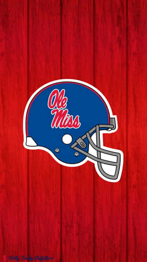 Ole Miss 美式足球頭盔在紅色木質背景上