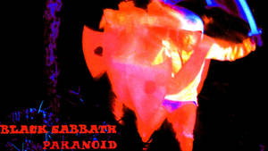 霓虹紅藍扭曲圖案，帶有Black Sabbath Paranoid文字。