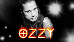 Ozzy Osbourne 帶有火熱的文字和星爆燈光。
