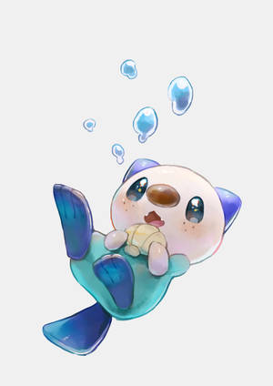 一隻卡通水獺向上游，氣泡從嘴裡升起。