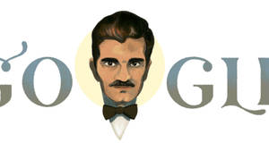 Google Doodle 插圖，一位留鬍鬚、戴領結的男子。