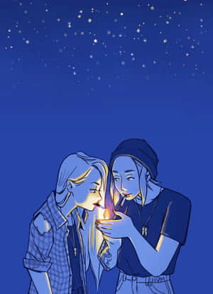 兩個人在星空下分享一支香煙。 — 動漫女同性戀 壁紙