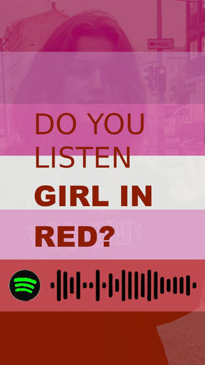 Spotify音樂推廣，詢問你是否聽Girl in Red，帶有粉紅紅色漸變和音頻波形。