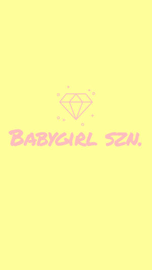 黃色背景上的粉紅色鑽石圖標和文字 BABYGIRL SZN