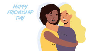 兩位微笑的朋友擁抱，帶有「Happy Friendship Day」文字。