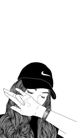 一個戴帽的人以單手遮臉的線條藝術風格插圖。