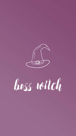一個紫色漸變背景上的白色線條藝術女巫帽，帶有boss witch文字。 — 巫師 壁紙