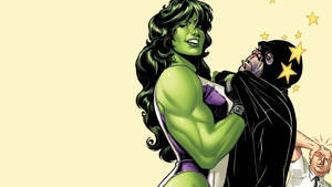 She-Hulk掐住惡棍的喉嚨，星星在他頭頂爆開。 — 浩克 壁紙
