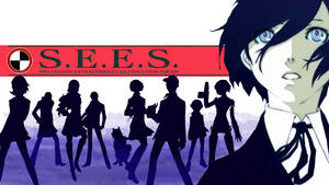 動漫團隊S.E.E.S.，成員為剪影，並有一個藍眼角色的特寫。
