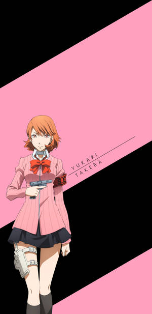 動漫角色Yukari Takeba穿著粉紅色校服持槍。