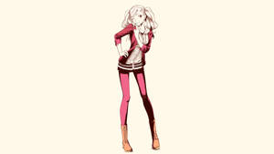 動漫女孩身穿粉紅色服裝，雙手叉腰，自信地站立。