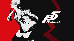 來自 Persona 5 的兩個黑白動漫角色在紅黑背景前。