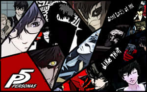 Persona 5 動畫角色拼貼畫，採用大膽的紅色和黑色圖形。