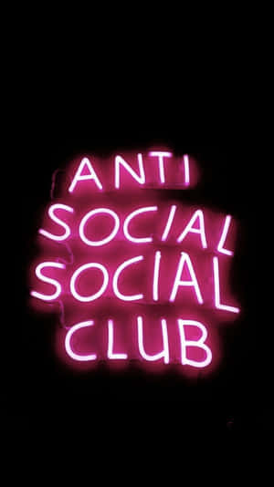 粉紅色霓虹燈牌，上面寫著 Anti Social Social Club，背景為黑色
