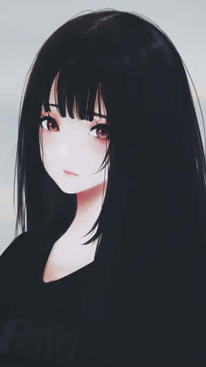 長黑髮和棕色眼睛的動漫女孩的柔和肖像。