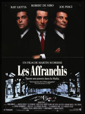 電影《Les Affranchis》的海報，有三個穿西裝的男人和一個有屍體的街景。