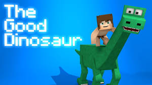 男孩以Minecraft像素藝術風格騎著微笑的綠色恐龍。