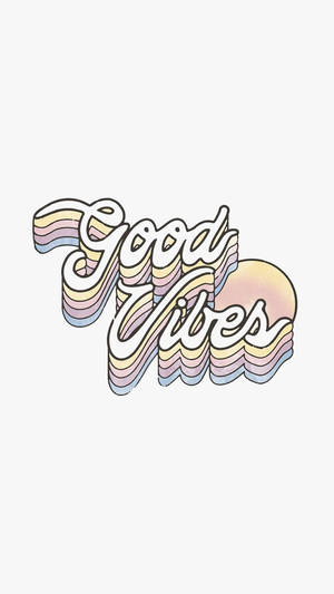 分層粉彩彩虹顏色的「Good Vibes」文字，背後有太陽。 — 白色美學gif 壁紙