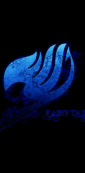 藍色Fairy Tail標誌，帶有裂紋質感，背景為黑色。