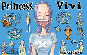 動畫公主Vivi，紫色頭髮，微笑，被她的姿勢和一隻鴨子吉祥物包圍。