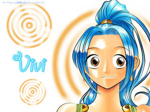 動畫角色 Vivi，藍色頭髮，金色螺旋背景。