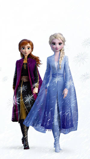 《魔雪奇緣》的安娜和愛莎在雪景中與雪花同行。 — 愛莎 壁紙