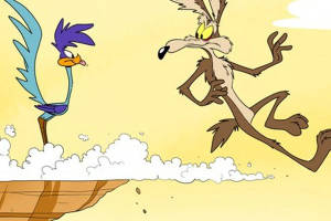Wile E. Coyote 在懸崖邊追趕 Road Runner。
