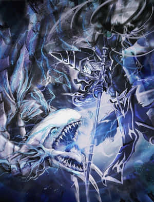 奇幻戰士在暴風雨中與電鯊戰鬥