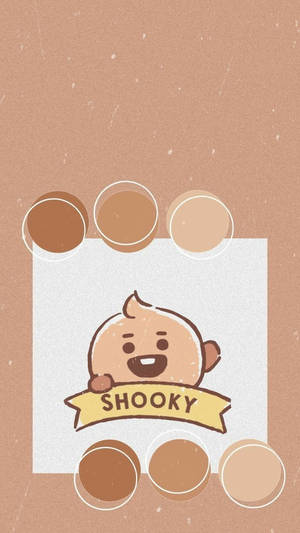 一個微笑的卡通角色 Shooky 拿著橫幅，被色板包圍。