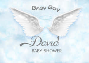 天使翅膀配上光環和 David 的嬰兒派對文字 — 聖經天使 壁紙