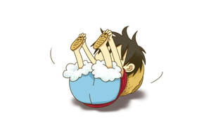 動漫男孩倒坐在泡泡浴中，雙腳抬起。