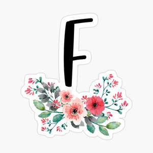 黑色字母F用水彩花朵和葉子裝飾。