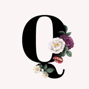 黑色字母Q裝飾有白色、粉紅色和紫色的花朵以及綠色的葉子。