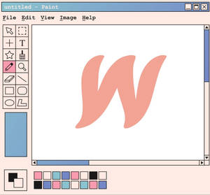 在具有復古介面的Windows小畫家程式中繪製的粉紅色字母W。