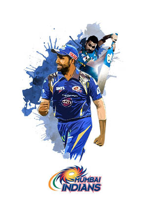 兩名Mumbai Indians板球運動員擺出動作姿勢，下方有球隊標誌。
