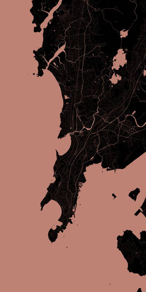 塵土玫瑰色背景上的沿海城市極簡地圖