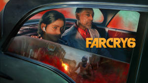Far Cry 6 中烈火城市攻擊場景中車內的兩個人。