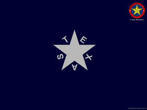 一顆銀色星星，周圍環繞著Texas字樣，位於深藍色背景上。