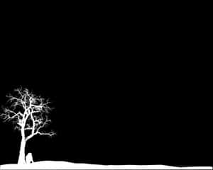 一棵孤獨的樹和一個人在雪中，背景為黑色。 — 簡約 壁紙
