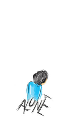 一個從背後看到穿著藍色襯衫的人，下面寫著「ALONE」這個詞。