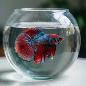 一條色彩繽紛的鬥魚在圓形玻璃碗中游泳。 — 水族箱 壁紙