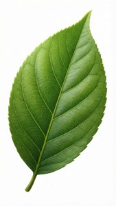 綠色葉子的特寫，葉脈在白色背景下清晰可見。