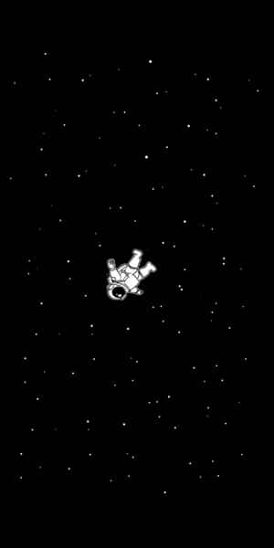 一個孤獨的太空人在星空宇宙中漂流，以簡單的白色線條繪製在黑色背景上。