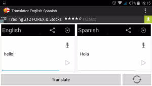翻譯應用程式顯示 hello 翻譯為 Hola