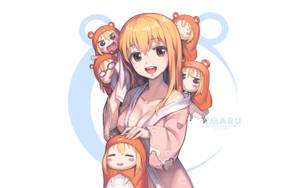 穿著粉紅色和服的動漫女孩，以及四個穿著熊服裝的Q版自己。 — 幽遊白書 GIF 壁紙