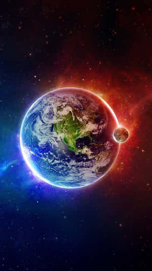 行星地球在太空中閃耀，伴隨著星星和一顆小月亮