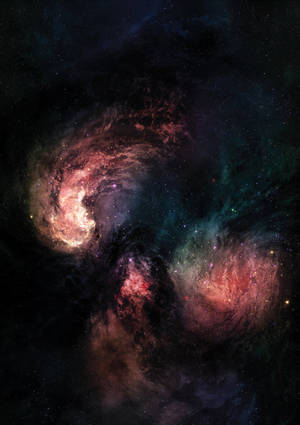 在深空中發光的彩色旋轉星雲，散佈著星星。