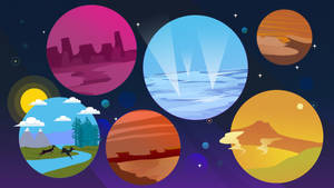 漂浮的彩色行星，帶有外星景觀，背景是星空。 — 藝術 壁紙